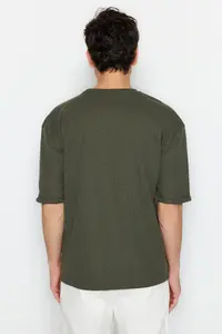 MAN Khaki Oversized/Wide Cut Crew Neck Short Sleeve with pocket Label Detailed T-Shirt - Image 2