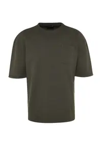 MAN Khaki Oversized/Wide Cut Crew Neck Short Sleeve with pocket Label Detailed T-Shirt - Image 8