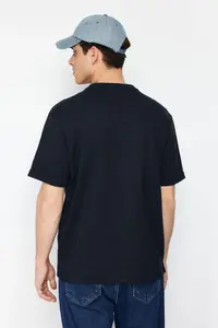 MAN Basic Navy Blue relaxed/Rahat Kesim textured Waffle with pocket Etiketli Short Sleeve T-Shirt - Image 11