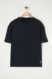 MAN Basic Navy Blue relaxed/Rahat Kesim textured Waffle with pocket Etiketli Short Sleeve T-Shirt - Image 12