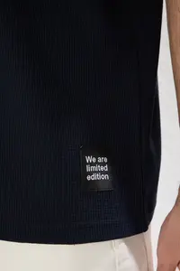 MAN Basic Navy Blue relaxed/Rahat Kesim textured Waffle with pocket Etiketli Short Sleeve T-Shirt - Image 5