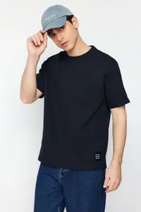 MAN Basic Navy Blue relaxed/Rahat Kesim textured Waffle with pocket Etiketli Short Sleeve T-Shirt - Image 6