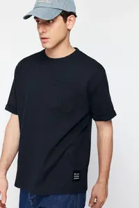 MAN Basic Navy Blue relaxed/Rahat Kesim textured Waffle with pocket Etiketli Short Sleeve T-Shirt - Image 7