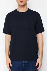 MAN Basic Navy Blue relaxed/Rahat Kesim textured Waffle with pocket Etiketli Short Sleeve T-Shirt - Image 8
