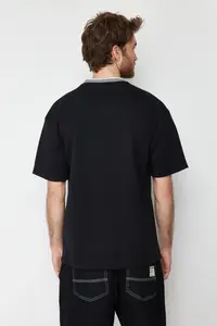MAN Premium Black Oversized/Wide Cut Knitwear Banded textured Pique T-Shirt - Image 2