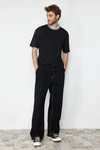 MAN Premium Black Oversized/Wide Cut Knitwear Banded textured Pique T-Shirt - Image 3