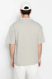 MAN Premium Stone Oversized/Wide Cut Knitwear Banded textured Pique T-Shirt - Image 2