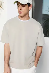 MAN Premium Stone Oversized/Wide Cut Knitwear Banded textured Pique T-Shirt - Image 3