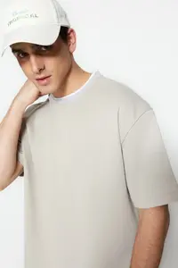 MAN Premium Stone Oversized/Wide Cut Knitwear Banded textured Pique T-Shirt - Image 6