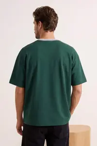 MAN Khaki Oversized/Wide Cut Knitwear Banded textured Pique T-Shirt - Image 2