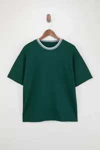 MAN Khaki Oversized/Wide Cut Knitwear Banded textured Pique T-Shirt - Image 4