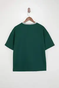 MAN Khaki Oversized/Wide Cut Knitwear Banded textured Pique T-Shirt - Image 6