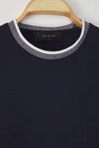 MAN Navy Blue Oversized/Wide Cut Knitwear Banded textured Pique T-Shirt - Image 12