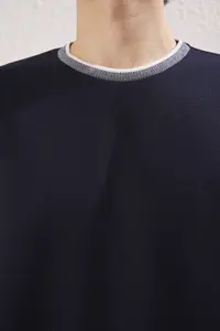 MAN Navy Blue Oversized/Wide Cut Knitwear Banded textured Pique T-Shirt - Image 4