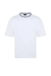 MAN Basic White relaxed/Rahat Kesim Knitwear Bant textured Pique T-Shirt - Image 7