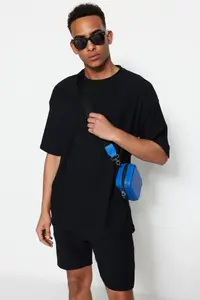 MAN Black Oversized Crew Neck Short Sleeve textured ottoman T-Shirt