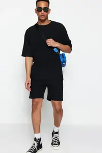 MAN Black Oversized Crew Neck Short Sleeve textured ottoman T-Shirt - Image 4