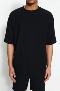 MAN Black Oversized Crew Neck Short Sleeve textured ottoman T-Shirt - Image 5