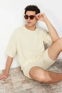 MAN Ecru Premium Oversized Crew Neck Short Sleeve textured ottoman T-Shirt