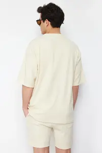 MAN Ecru Premium Oversized Crew Neck Short Sleeve textured ottoman T-Shirt - Image 2
