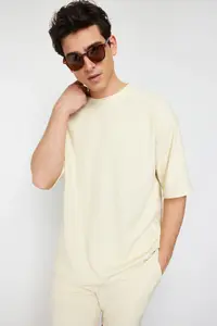 MAN Ecru Premium Oversized Crew Neck Short Sleeve textured ottoman T-Shirt - Image 4