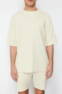 MAN Ecru Premium Oversized Crew Neck Short Sleeve textured ottoman T-Shirt - Image 5