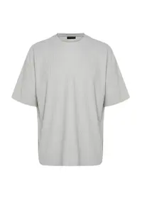 MAN Basic Gray Oversized/Wide Cut textured Wrinkle-Free Ottoman T-Shirt - Image 7