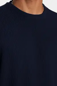 MAN Navy Blue Premium Oversized Crew Neck Short Sleeve textured Wrinkle-Free Ottoman T-Shirt - Image 5
