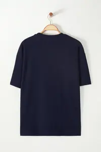 MAN Navy Blue Premium Oversized Crew Neck Short Sleeve textured Wrinkle-Free Ottoman T-Shirt - Image 7