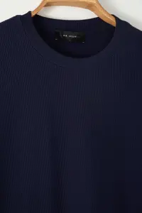 MAN Navy Blue Premium Oversized Crew Neck Short Sleeve textured Wrinkle-Free Ottoman T-Shirt - Image 8
