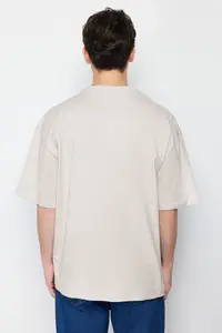 MAN Stone Oversized 100% Cotton Crew Neck Minimal Text Printed Tok Material T-Shirt - Image 2