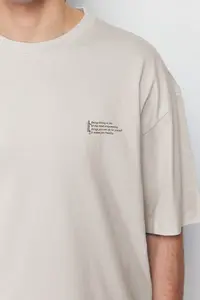 MAN Stone Oversized 100% Cotton Crew Neck Minimal Text Printed Tok Material T-Shirt - Image 4