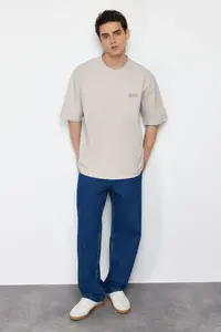 MAN Stone Oversized 100% Cotton Crew Neck Minimal Text Printed Tok Material T-Shirt - Image 5