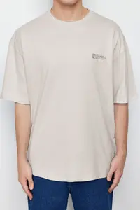 MAN Stone Oversized 100% Cotton Crew Neck Minimal Text Printed Tok Material T-Shirt - Image 6