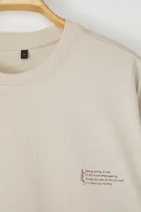 MAN Stone Oversized 100% Cotton Crew Neck Minimal Text Printed Tok Material T-Shirt - Image 8
