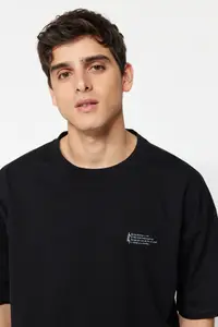 MAN Black Oversized 100% Cotton Minimal Text Printed T-Shirt - Image 3
