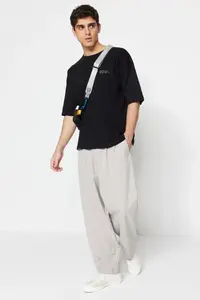 MAN Black Oversized 100% Cotton Minimal Text Printed T-Shirt - Image 5