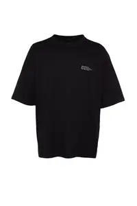 MAN Black Oversized 100% Cotton Minimal Text Printed T-Shirt - Image 7