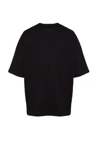 MAN Black Oversized 100% Cotton Minimal Text Printed T-Shirt - Image 8