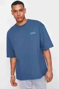MAN Indigo Oversized 100% Cotton Crew Neck Minimal Text Printed T-Shirt