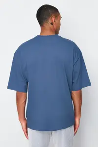 MAN Indigo Oversized 100% Cotton Crew Neck Minimal Text Printed T-Shirt - Image 2