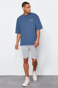 MAN Indigo Oversized 100% Cotton Crew Neck Minimal Text Printed T-Shirt - Image 3