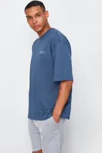 MAN Indigo Oversized 100% Cotton Crew Neck Minimal Text Printed T-Shirt - Image 4