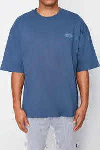 MAN Indigo Oversized 100% Cotton Crew Neck Minimal Text Printed T-Shirt - Image 5