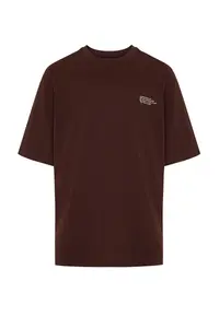 MAN Dark Brown Oversized/Wide Cut 100% Cotton Minimal Text Printed T-Shirt - Image 7