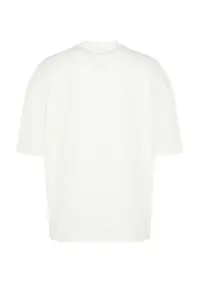MAN Ecru Oversized 100% Cotton Minimal Text Printed Tok Material T-Shirt - Image 8