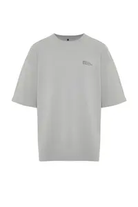 MAN Gray Oversized 100% Cotton Crew Neck Minimal Text Printed T-Shirt - Image 6
