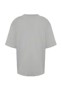 MAN Gray Oversized 100% Cotton Crew Neck Minimal Text Printed T-Shirt - Image 7