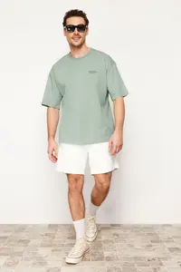 MAN Dark Mint Oversized 100% Cotton Crew Neck Minimal Text Printed Tok Material T-Shirt
