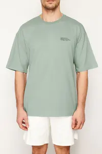 MAN Dark Mint Oversized 100% Cotton Crew Neck Minimal Text Printed Tok Material T-Shirt - Image 4